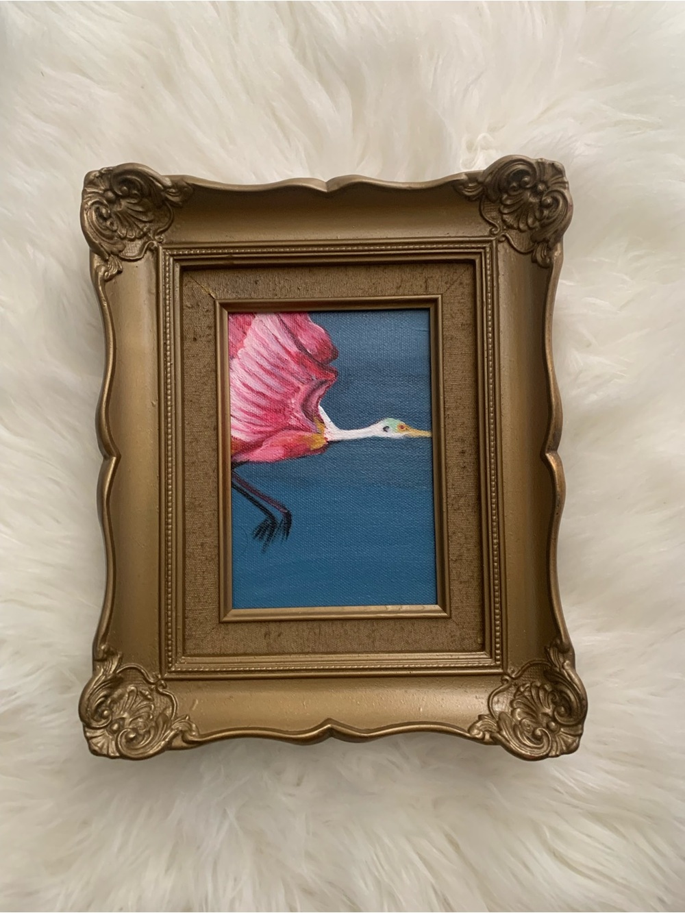 Gold Framed Pink Heron Wall Art - Home Art